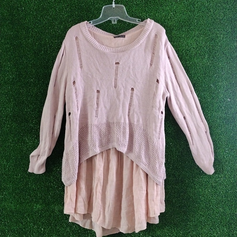 Betti charm mixed material distress sweater